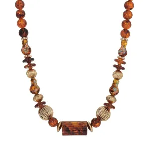 1928 Jewelry Alexandria Tortoise & Corrugated Bead Necklace 16"   3" Extender 1928 Jewelry