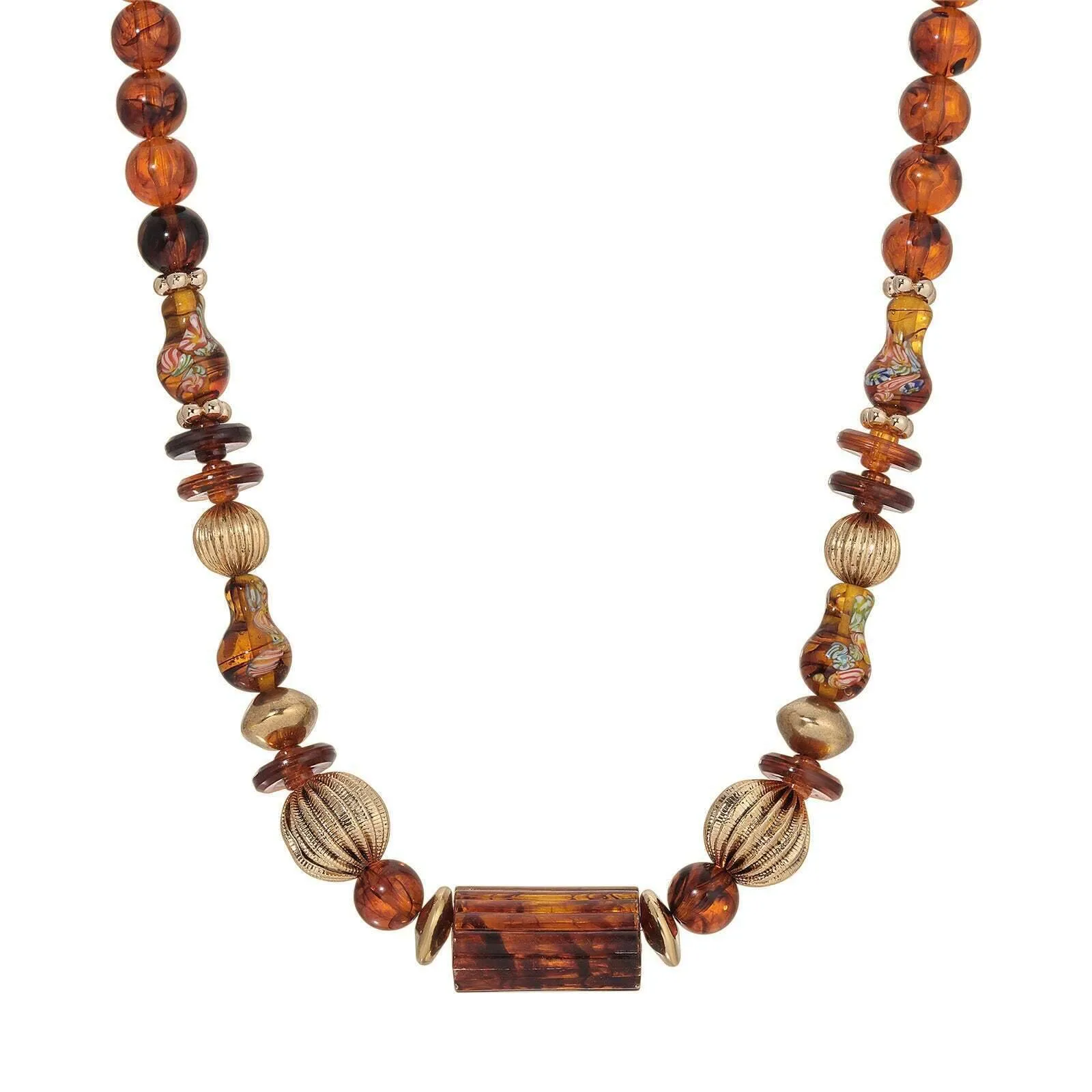 1928 Jewelry Alexandria Tortoise & Corrugated Bead Necklace 16"   3" Extender 1928 Jewelry