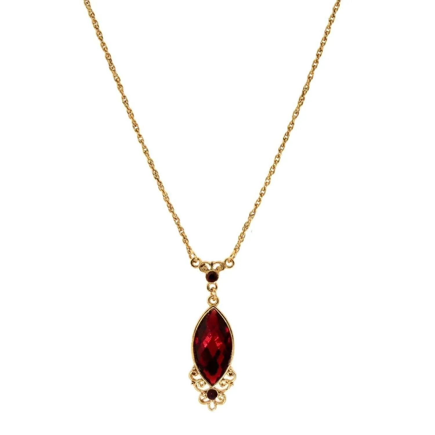 1928 Jewelry Alluring Siam Red Filigree Pendant Necklace 16"   3" Extender 1928 Jewelry