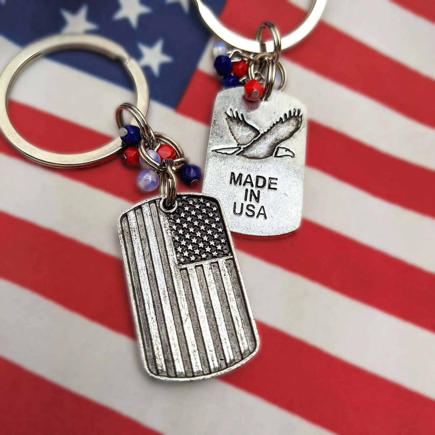 1928 Jewelry American Flag Made In USA & Eagle Keychain 1928 Jewelry