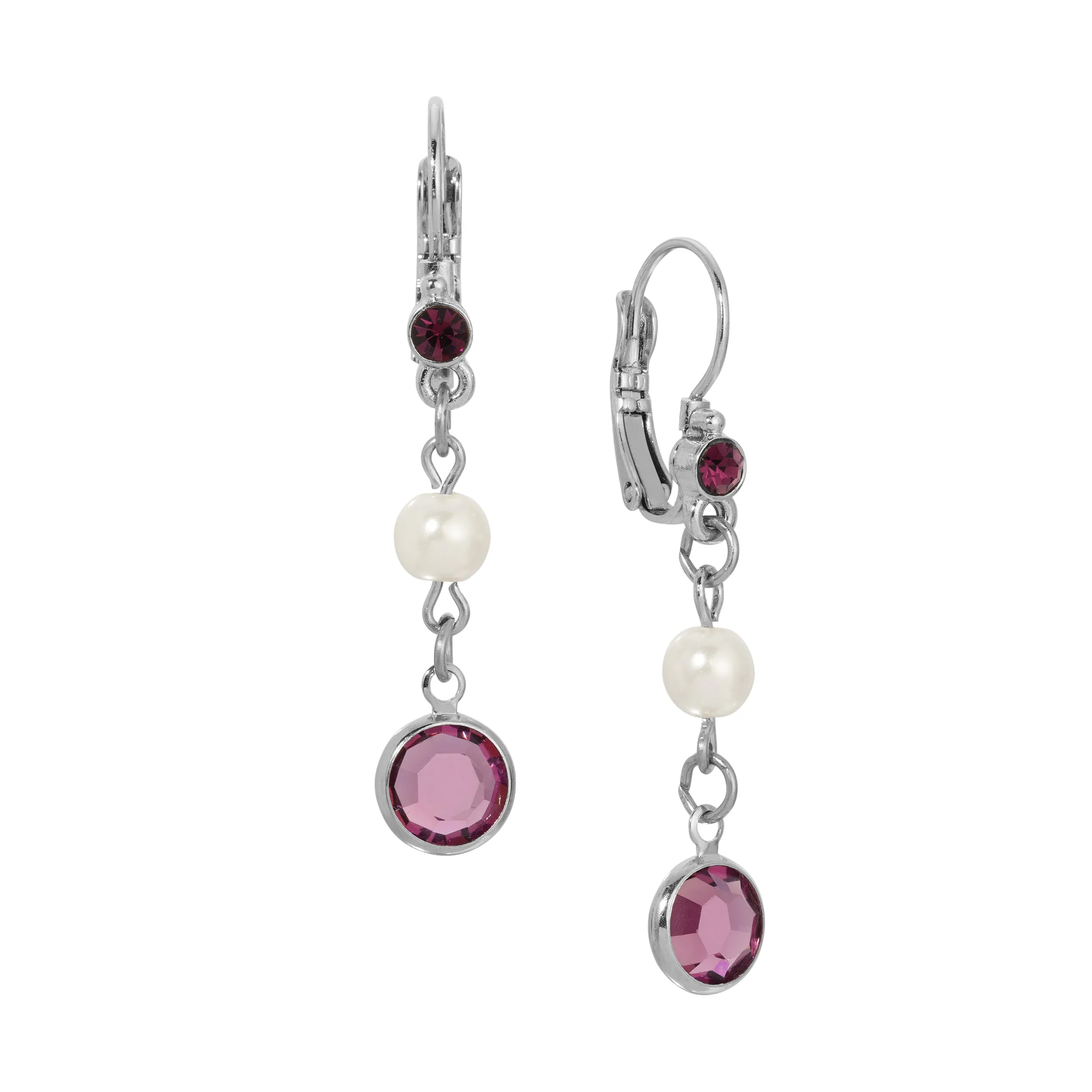 1928 Jewelry Amethyst & Pearl Elegance Dangling Earrings 1928 Jewelry