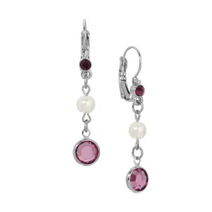 1928 Jewelry Amethyst & Pearl Elegance Dangling Earrings 1928 Jewelry