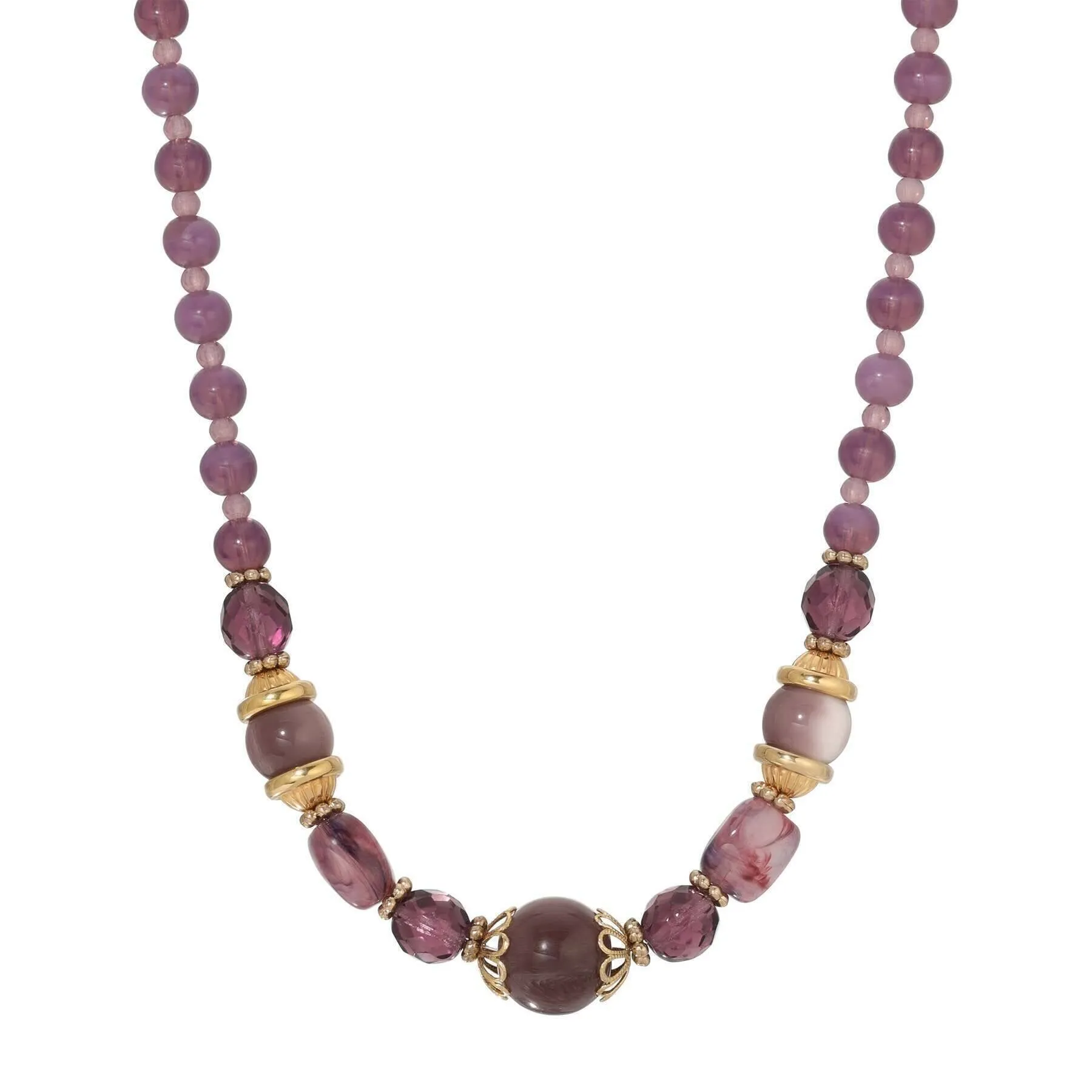 1928 Jewelry Amethyst Crystal Moonlight Beaded Necklace 16"   3" Extension 1928 Jewelry