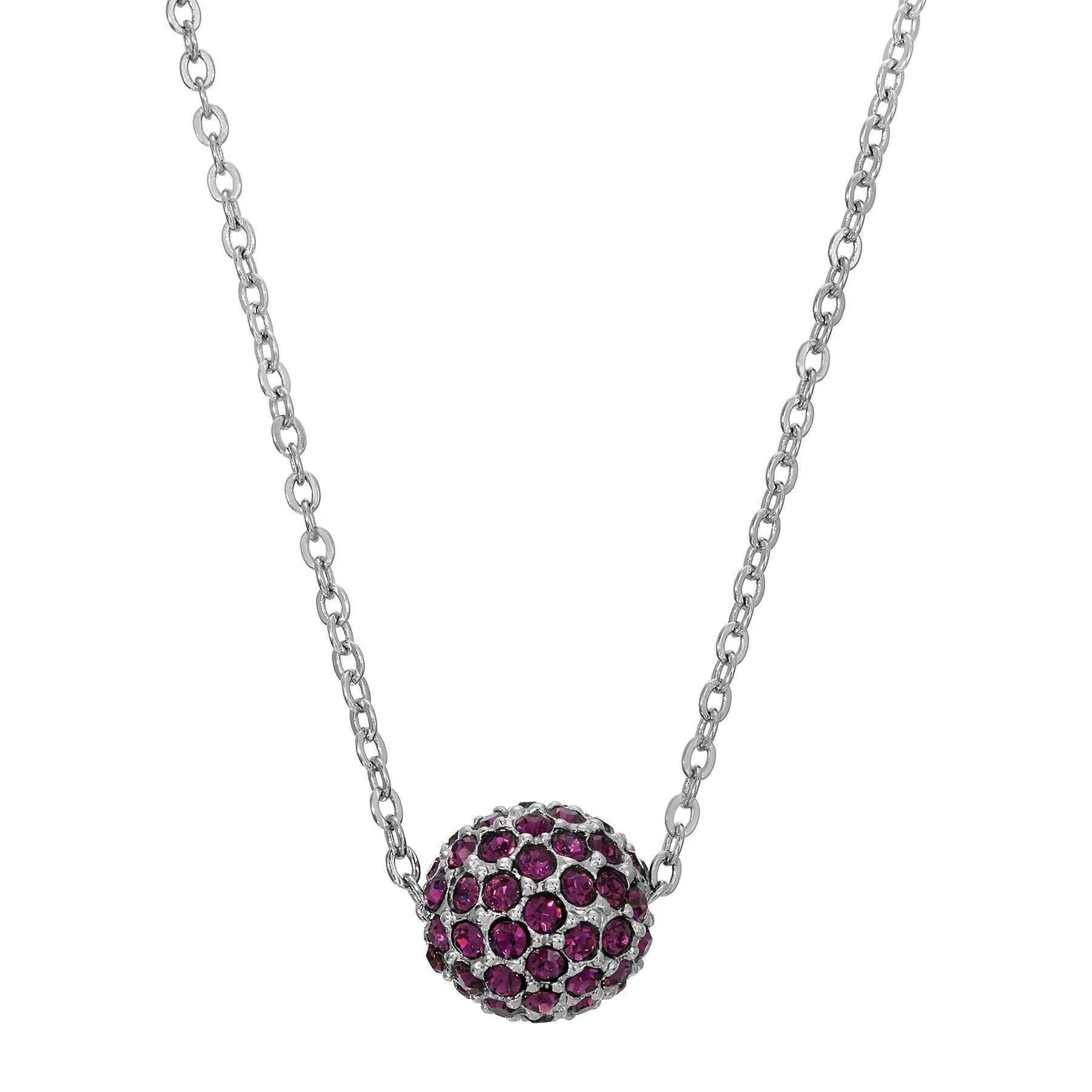 1928 Jewelry Amethyst Crystal Pave Spinning Ball Pendant Necklace 16" 1928 Jewelry