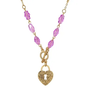 1928 Jewelry Amethyst Enigma Heart Padlock Pendant Toggle Necklace 18" 1928 Jewelry