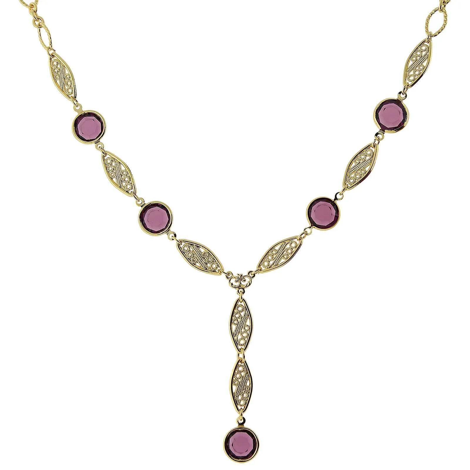 1928 Jewelry Amethyst Purple Austrian Crystal Channel Y-Necklace 16"   3" Extender 1928 Jewelry