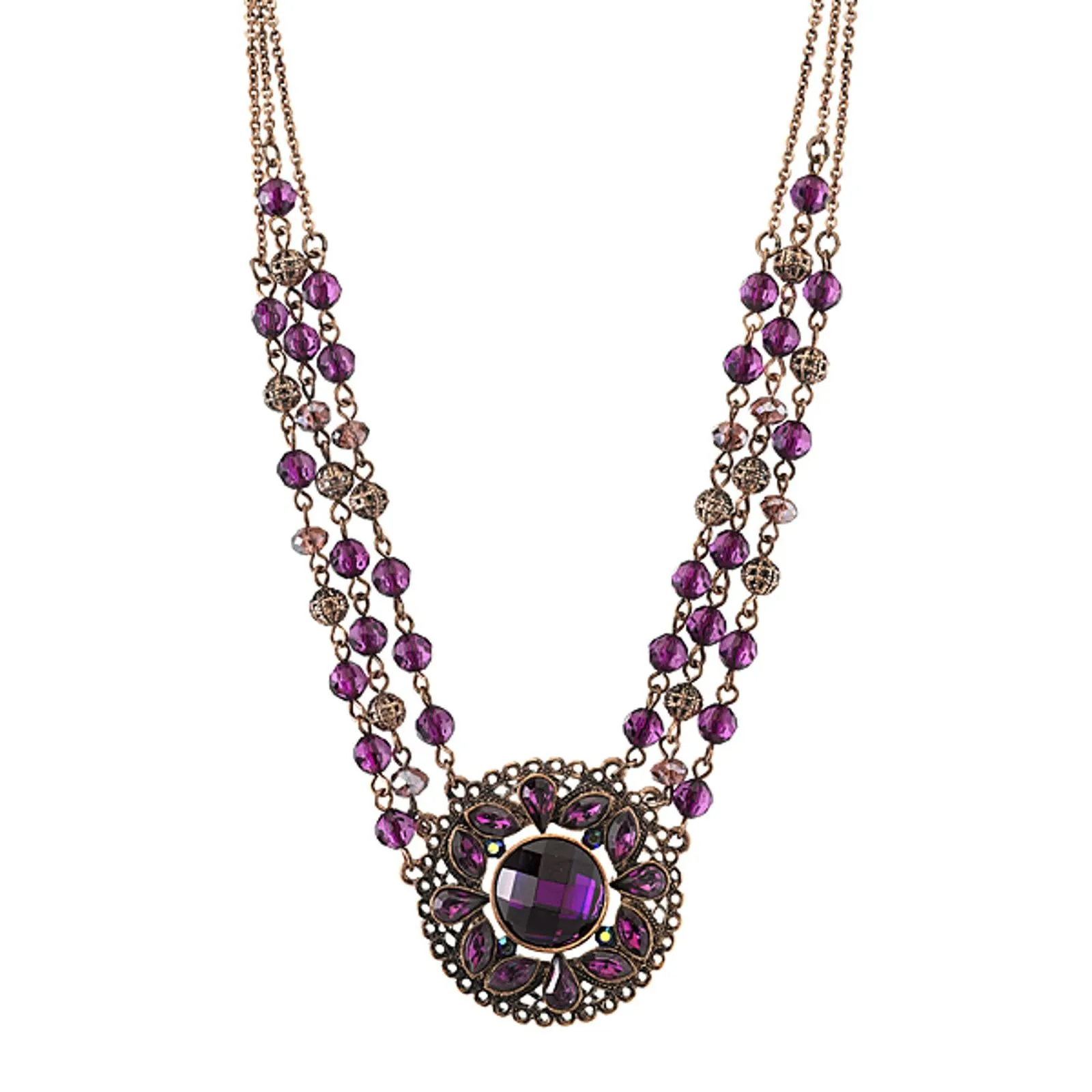 1928 Jewelry Amethyst Purple Bloom Statement Necklace 16"   3" Extension 1928 Jewelry