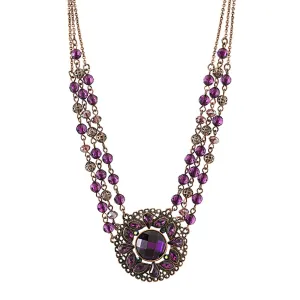1928 Jewelry Amethyst Purple Bloom Statement Necklace 16"   3" Extension 1928 Jewelry