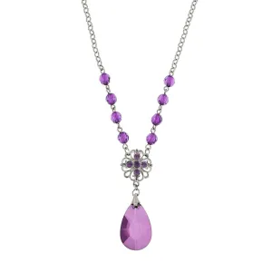 1928 Jewelry Amethyst Purple Briolette Teardrop Pendant Necklace 16"   3" Extender 1928 Jewelry