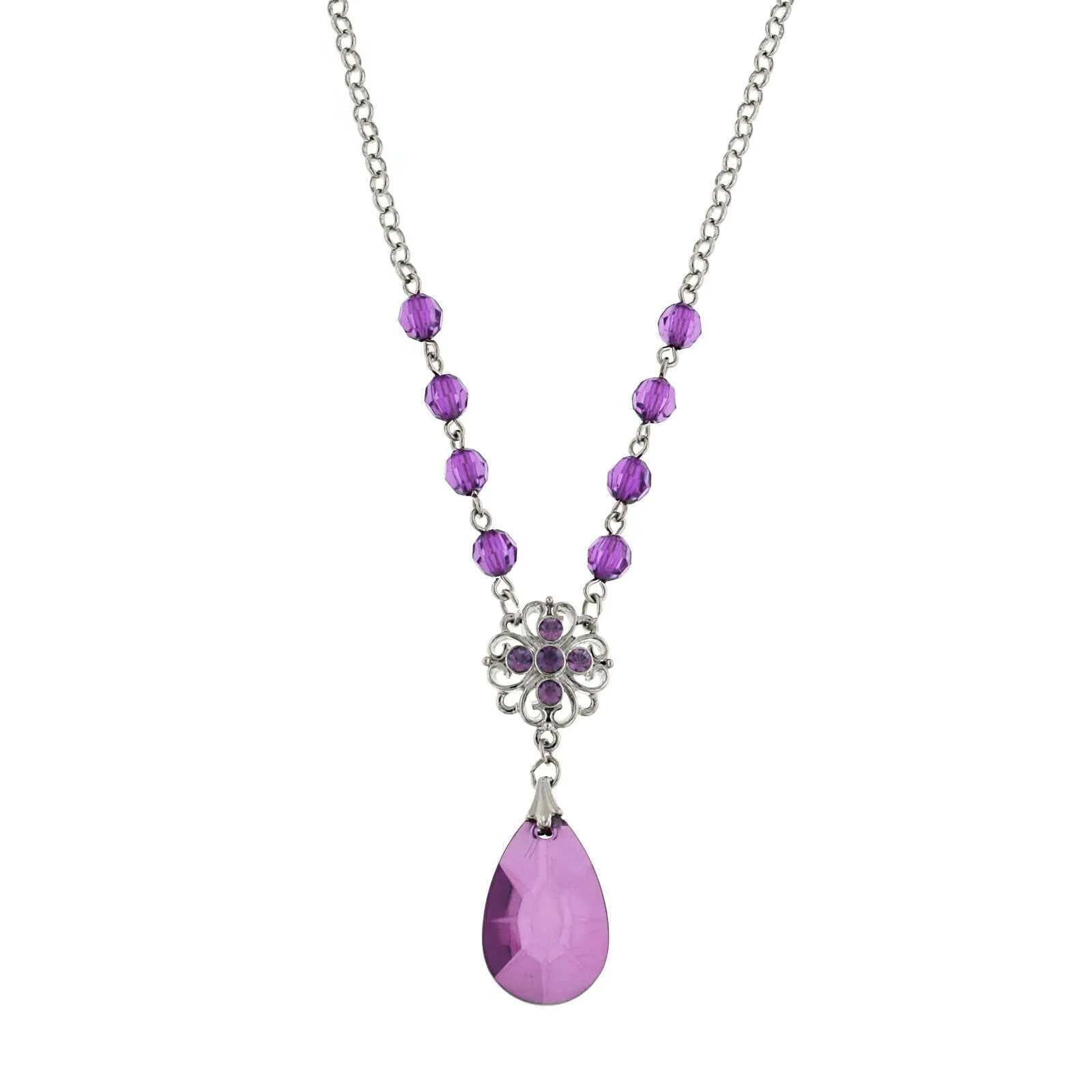 1928 Jewelry Amethyst Purple Briolette Teardrop Pendant Necklace 16"   3" Extender 1928 Jewelry