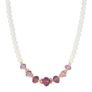 1928 Jewelry Amethyst Purple Glass Bead Faux Pearl Strand Necklace 15"   3" Extension 1928 Jewelry