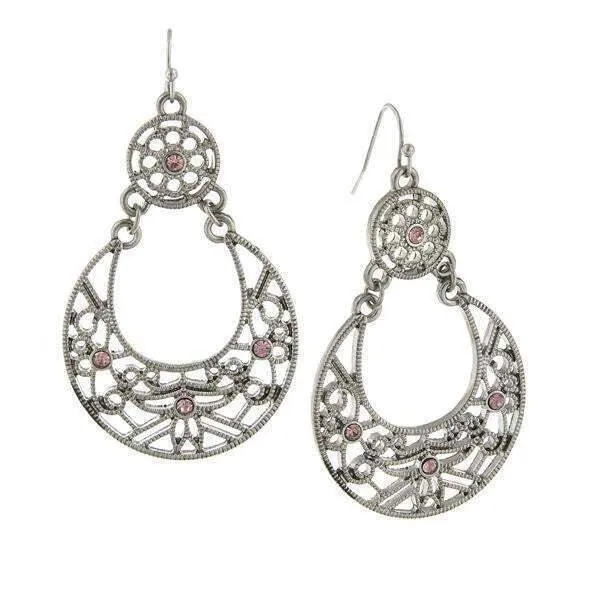 1928 Jewelry Amethyst Purple Large Filigree Drop Earrings 1928 Jewelry