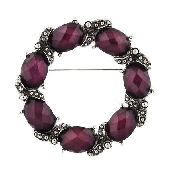 1928 Jewelry Amethyst Purple Stone Wreath Pin 1928 Jewelry