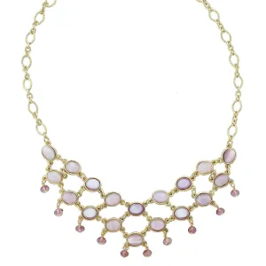1928 Jewelry Amethyst Quartz Glass Stone Drop Beads Bib Necklace 16"   3" Extender 1928 Jewelry