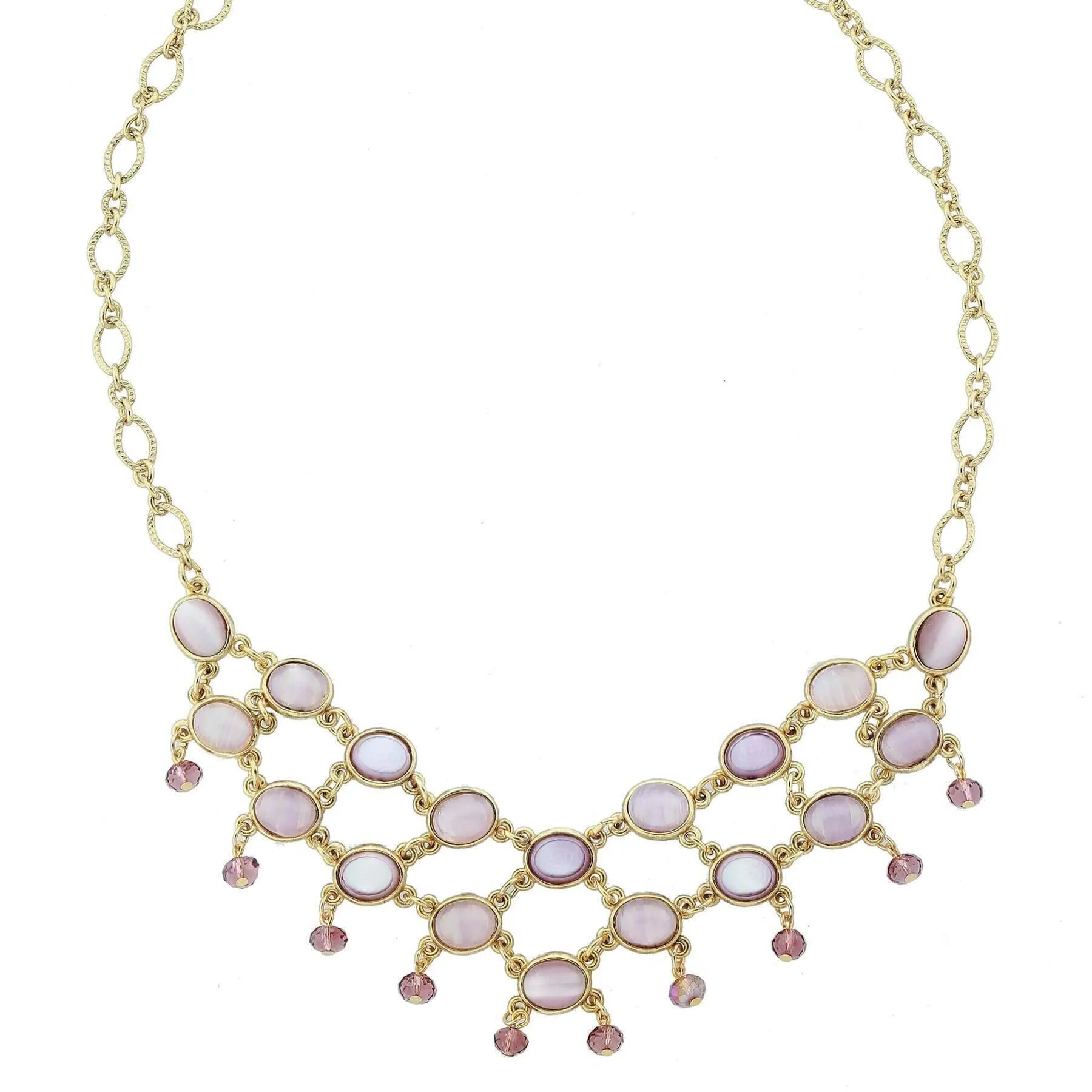 1928 Jewelry Amethyst Quartz Glass Stone Drop Beads Bib Necklace 16"   3" Extender 1928 Jewelry