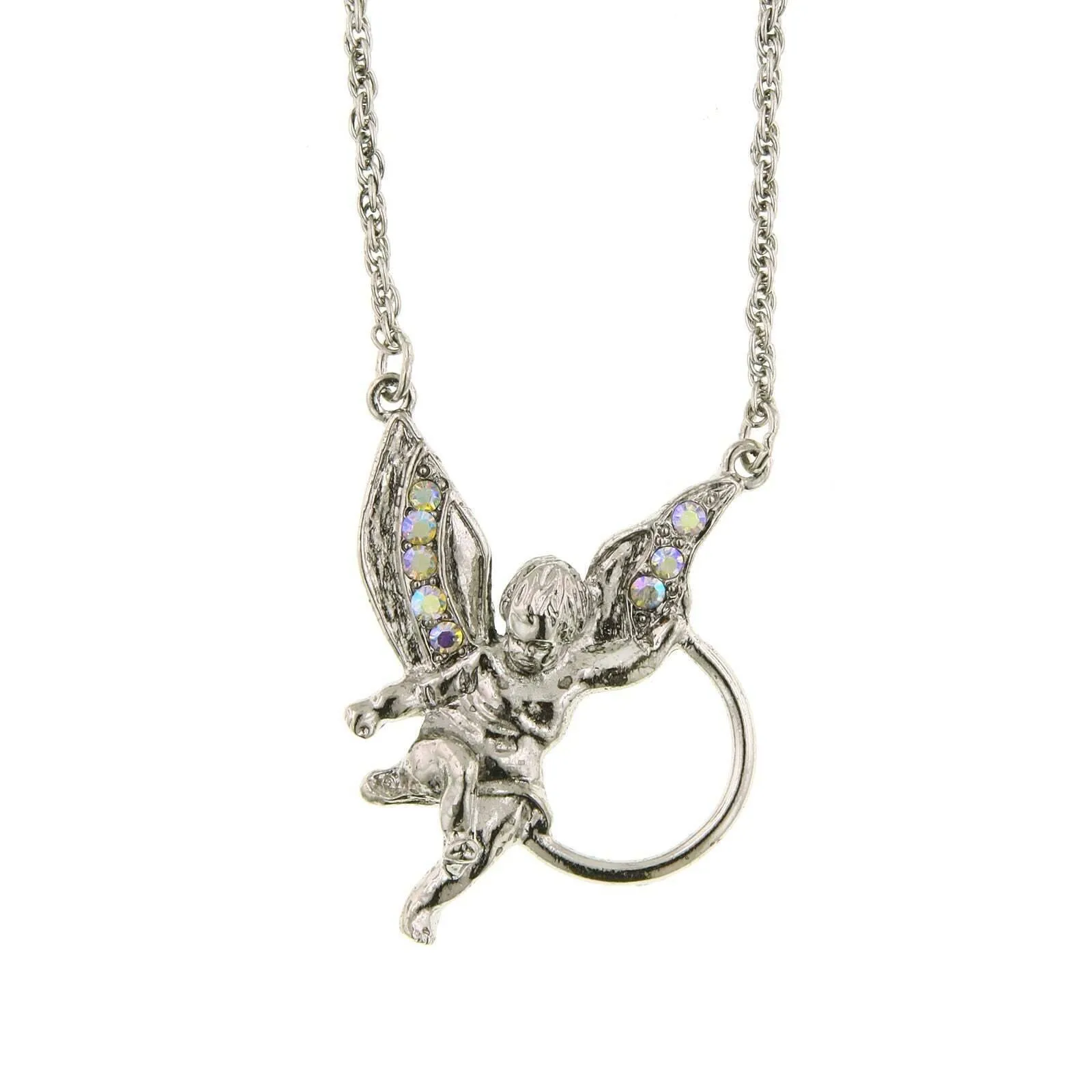 1928 Jewelry Angel AB Crystal Badge & Eyeglass Holder Chain Necklace 28" 1928 Jewelry