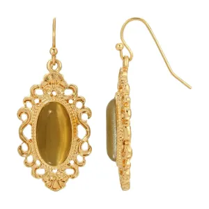 1928 Jewelry Antique Flair Oval Cats Eye Drop Earrings 1928 Jewelry