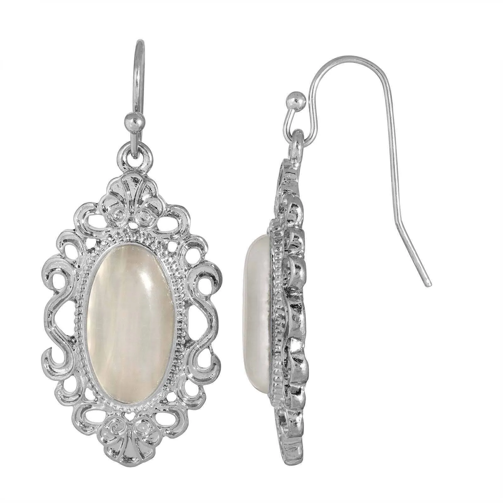 1928 Jewelry Antique Flair Oval Cats Eye Drop Earrings 1928 Jewelry
