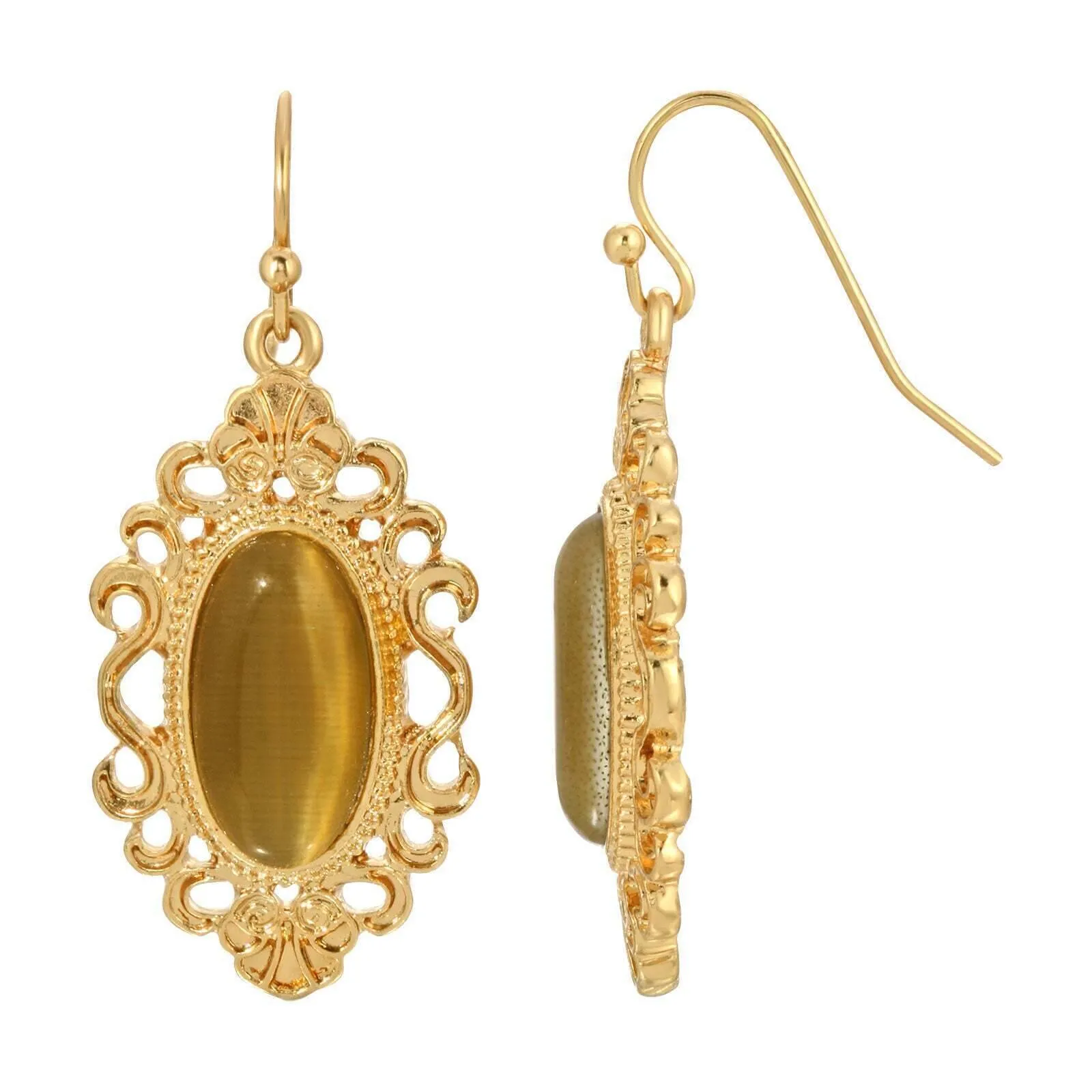 1928 Jewelry Antique Flair Oval Cats Eye Drop Earrings 1928 Jewelry