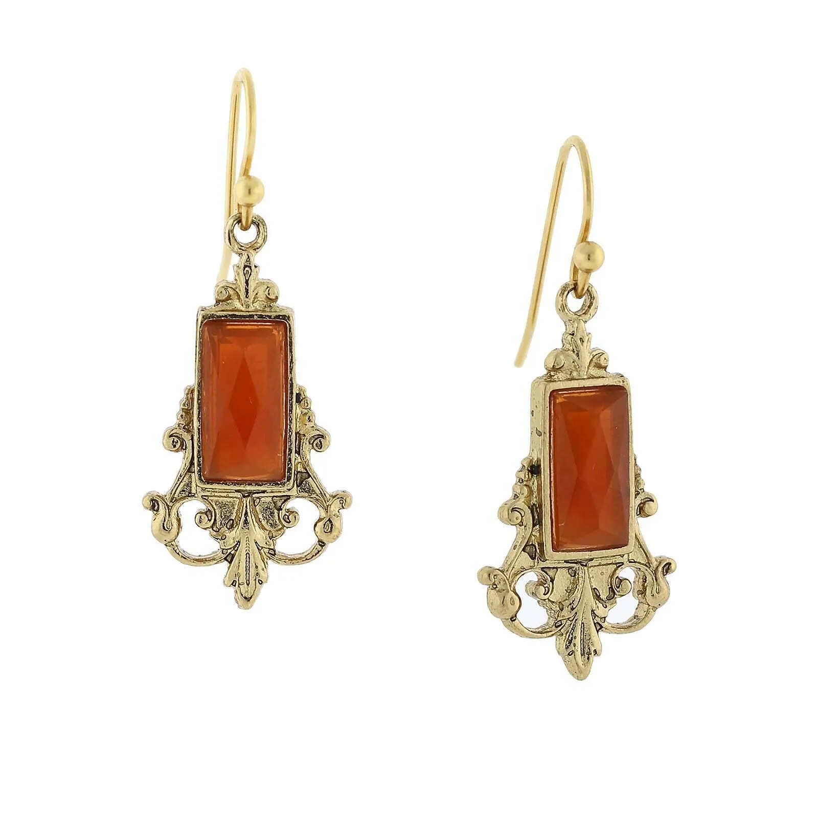 1928 Jewelry Antique Inspired Glass Stone Baguette Wire Drop Earrings 1928 Jewelry