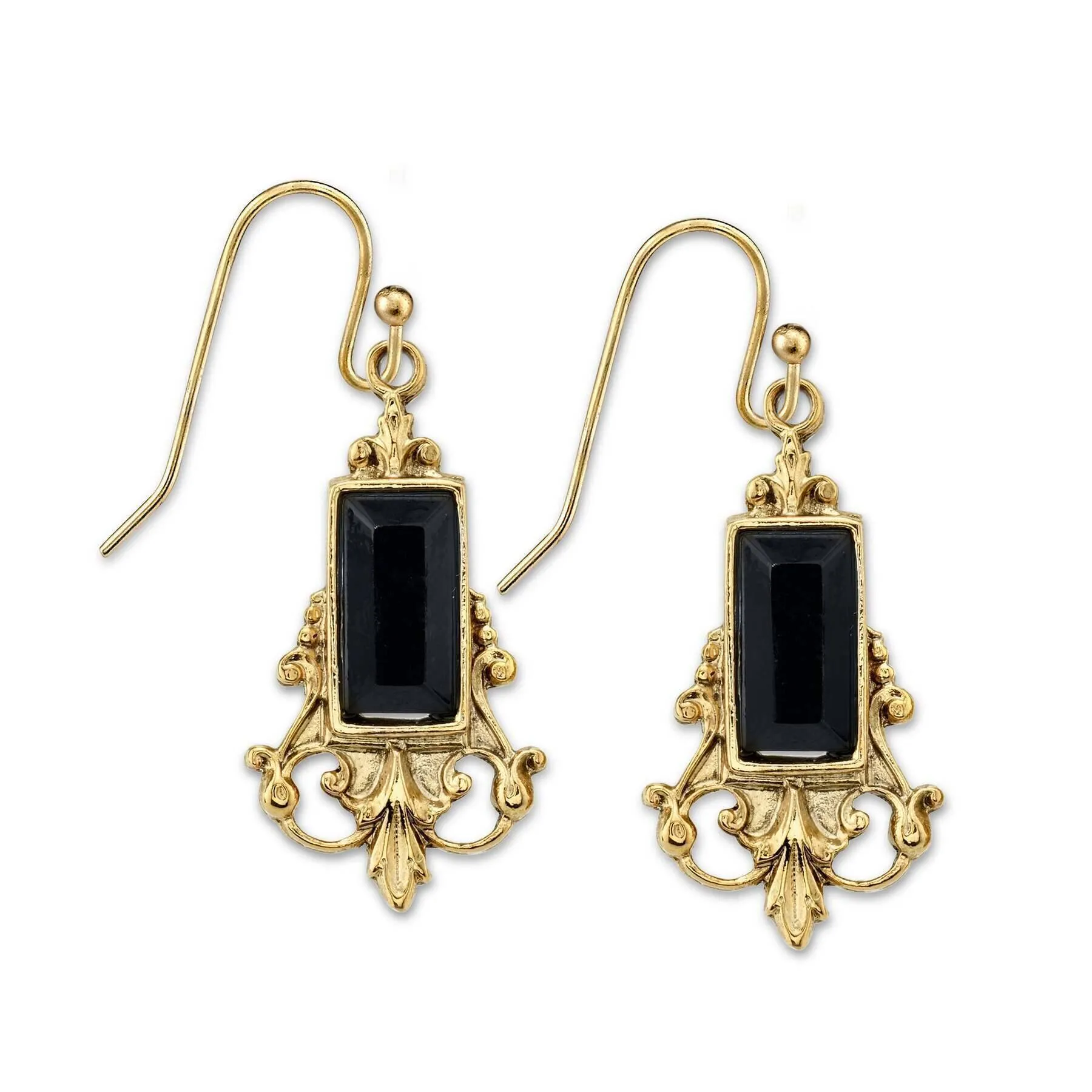 1928 Jewelry Antique Inspired Glass Stone Baguette Wire Drop Earrings 1928 Jewelry