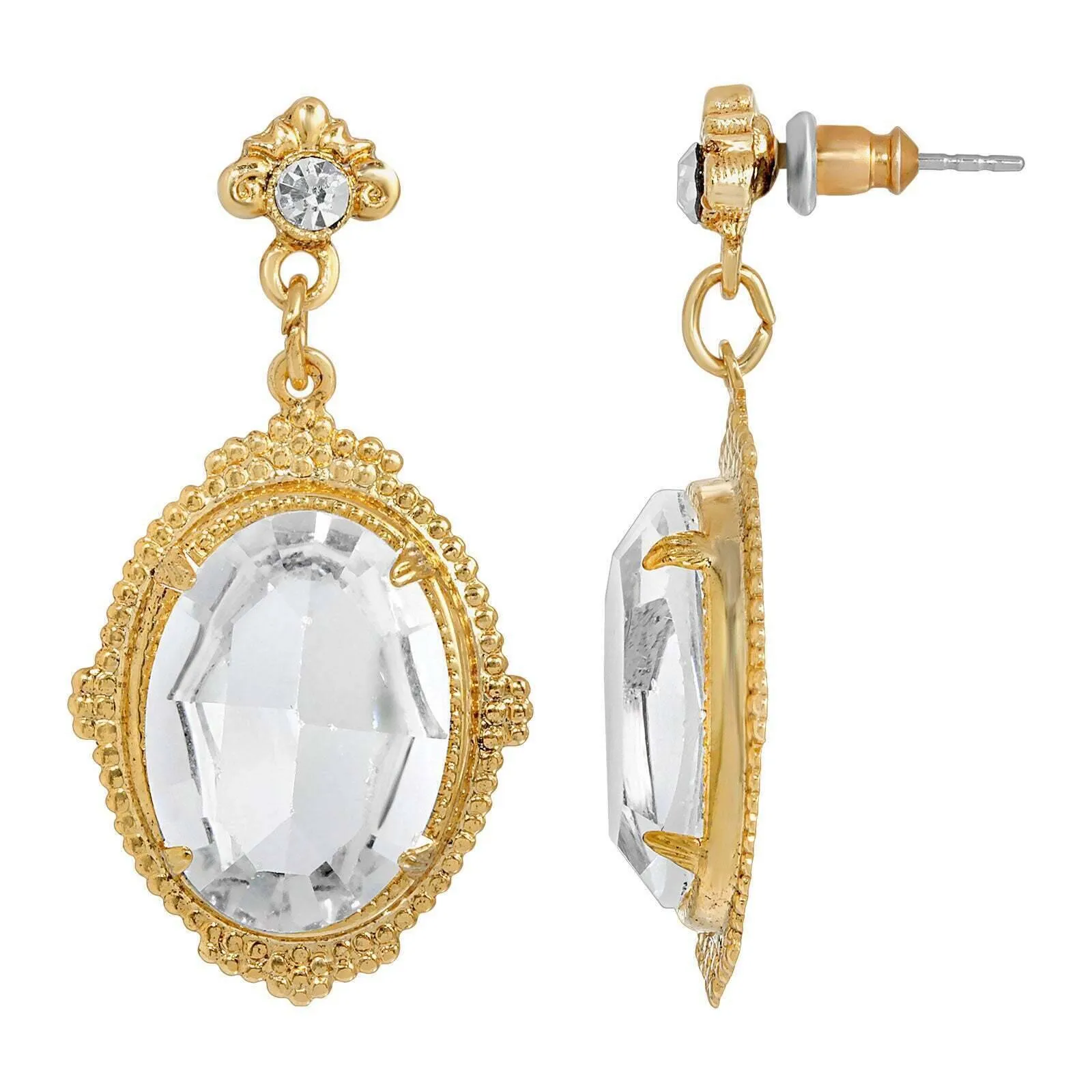 1928 Jewelry Antique Style Oval Post Austrian Crystal Drop Earrings 1928 Jewelry