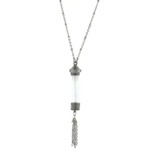1928 Jewelry Antiqued Blue Crystal Stone Glass Vial Tassel Necklace 30" 1928 Jewelry