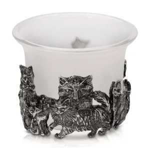 1928 Jewelry Antiqued Cats White Frosted Glass Candle Holder With Tea Light LED 1928 Jewelry