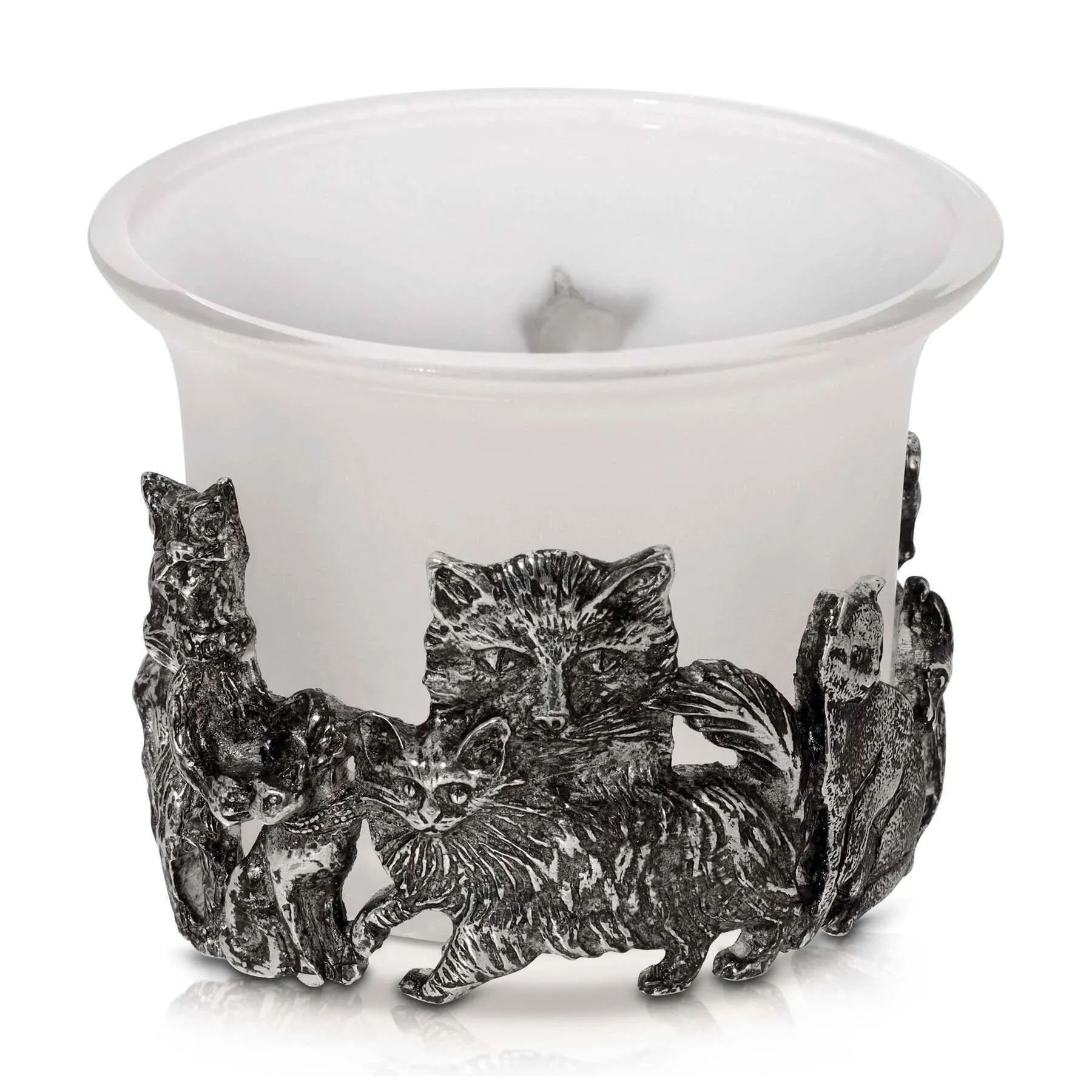 1928 Jewelry Antiqued Cats White Frosted Glass Candle Holder With Tea Light LED 1928 Jewelry