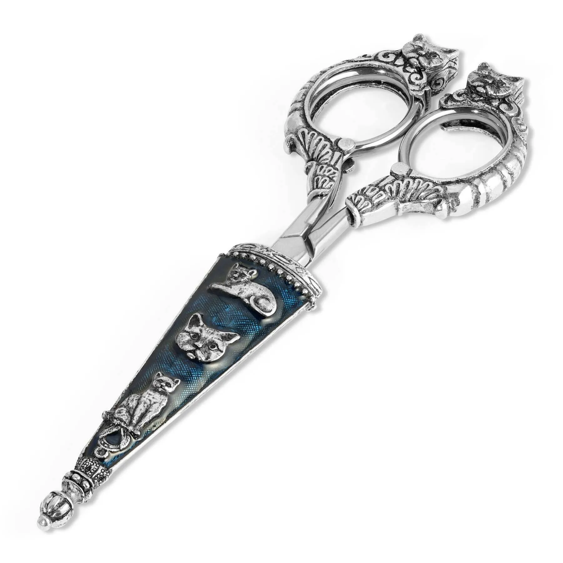 1928 Jewelry Antiqued Classic Blue Enamel Cat Scissors 1928 Jewelry