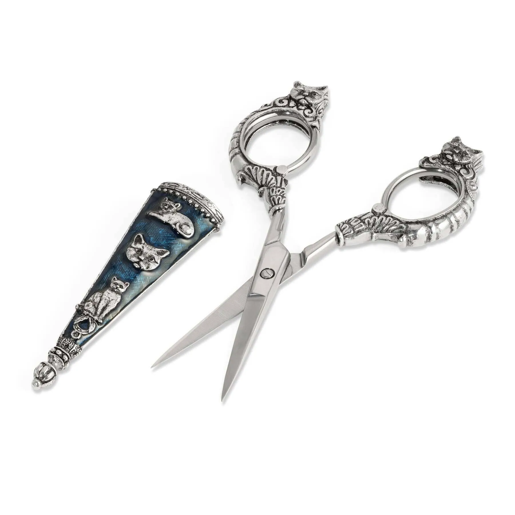 1928 Jewelry Antiqued Classic Blue Enamel Cat Scissors 1928 Jewelry