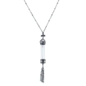 1928 Jewelry Antiqued Cross Cap Clear Crystal Glass Vial Tassel Necklace 30" 1928 Jewelry