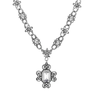1928 Jewelry Antiqued Crystal Filigree Pendant Necklace 15"   3" Extender 1928 Jewelry