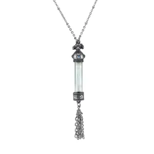 1928 Jewelry Antiqued Dog Light Blue Crystal Glass Vial Tassel Necklace 30" 1928 Jewelry