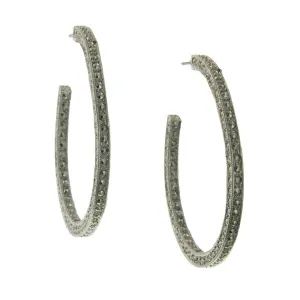 1928 Jewelry Antiqued Faux Marcasite Encrusted Hoop Earrings 1928 Jewelry