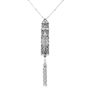 1928 Jewelry Antiqued Filigrana Glass Vial Tassel Necklace 28" 1928 Jewelry