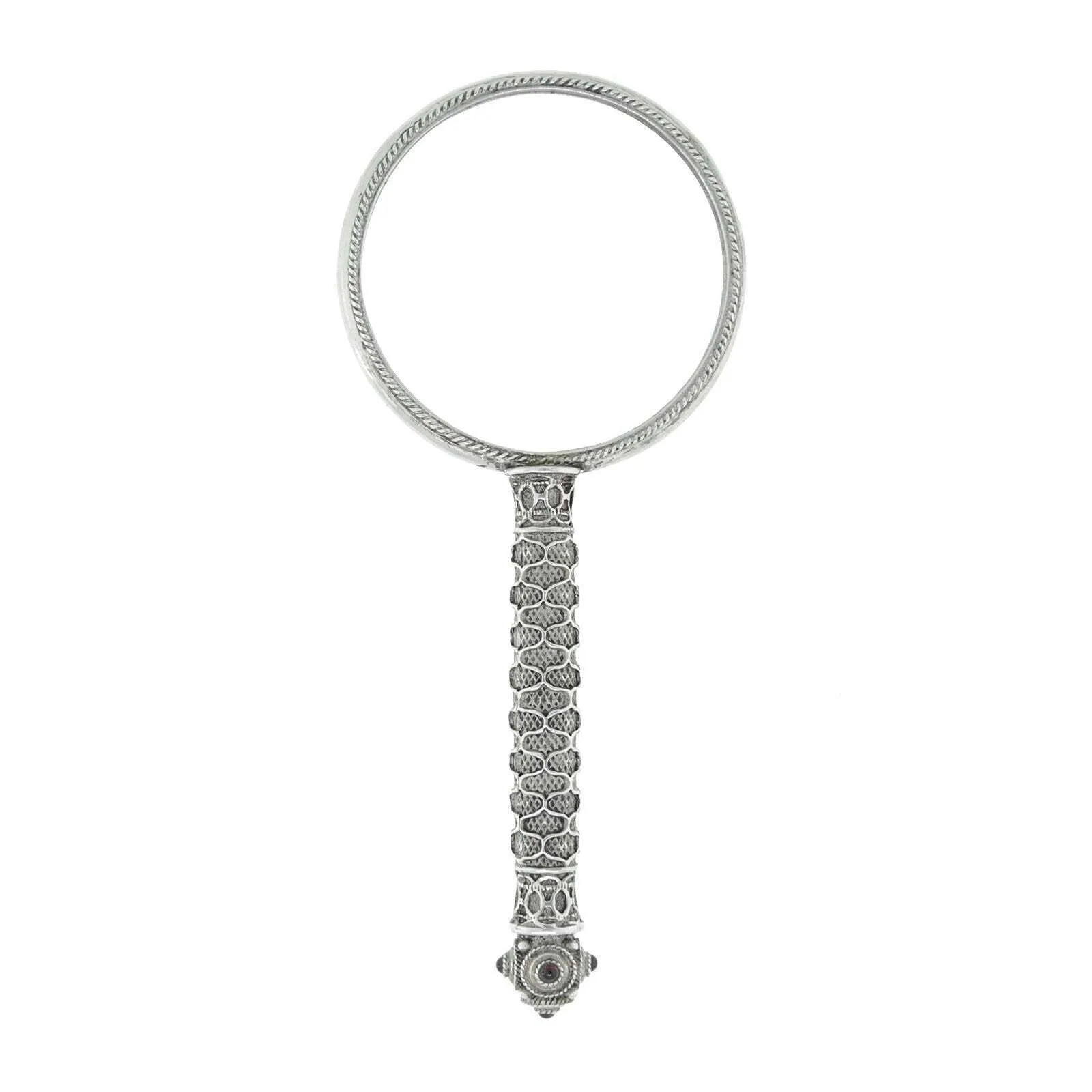 1928 Jewelry Antiqued Garnet Stone Hand Held Magnifying Glass 1928 Jewelry