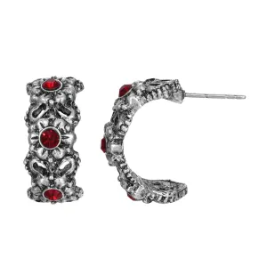 1928 Jewelry Antiqued Half Hoop Flower Crystal Earrings 1928 Jewelry