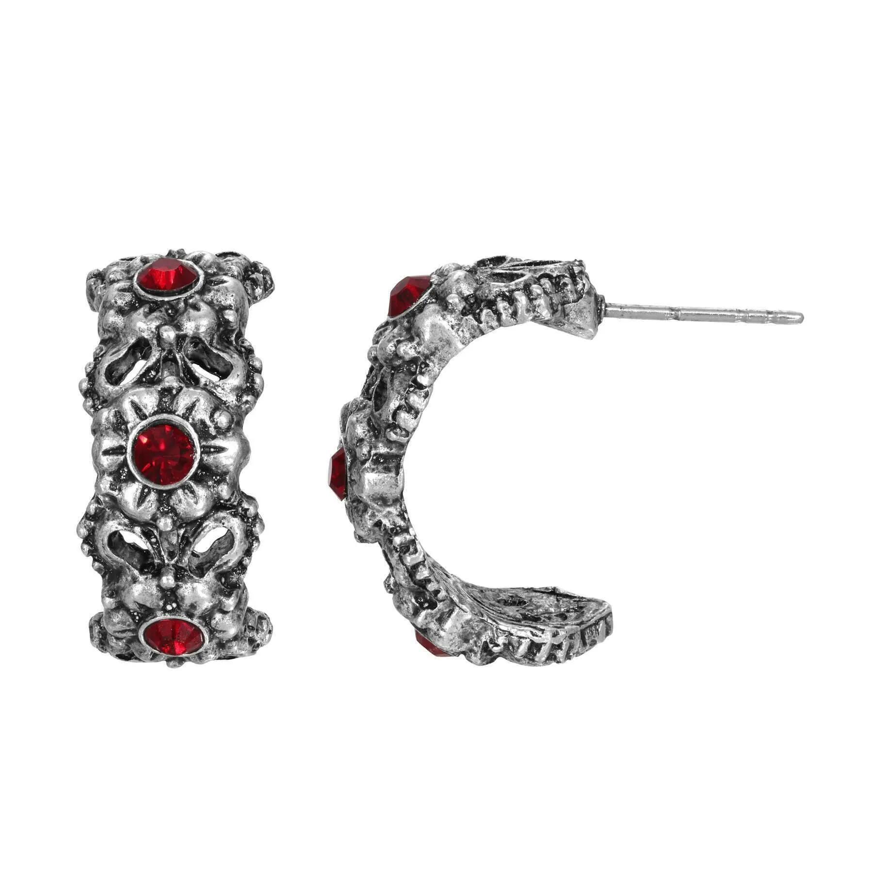 1928 Jewelry Antiqued Half Hoop Flower Crystal Earrings 1928 Jewelry