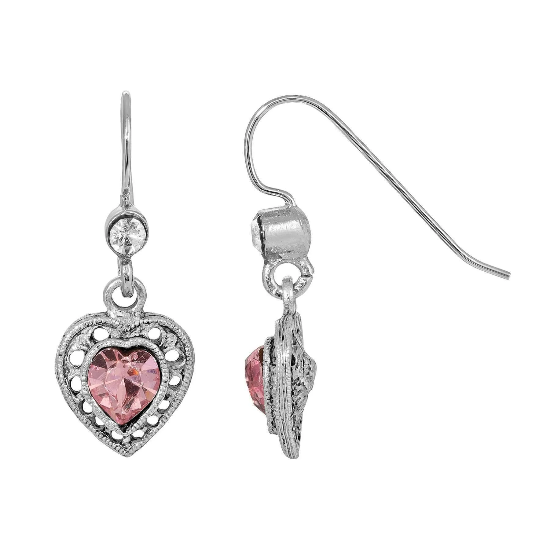 1928 Jewelry Antiqued Heart Crystal Drop Earrings 1928 Jewelry