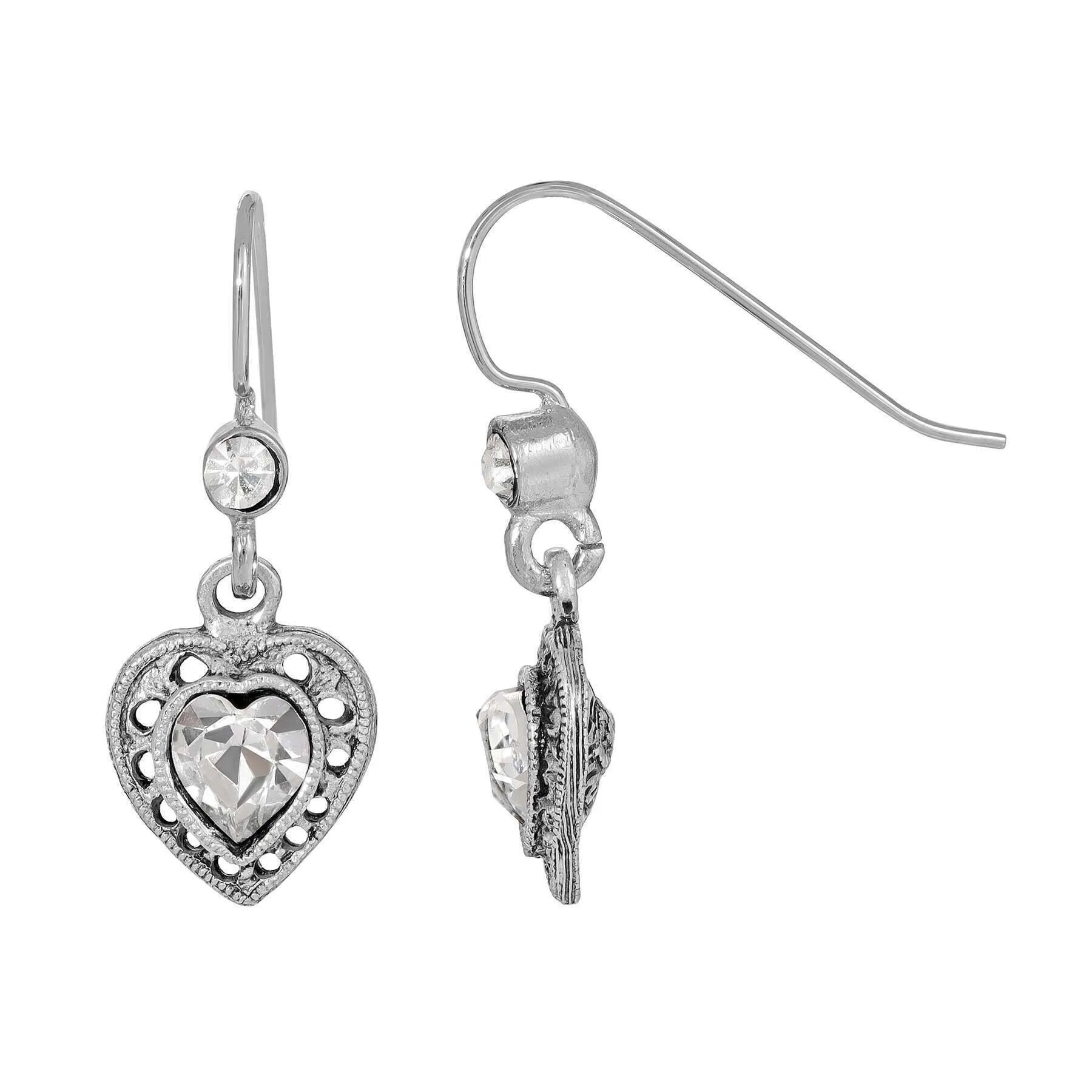 1928 Jewelry Antiqued Heart Crystal Drop Earrings 1928 Jewelry
