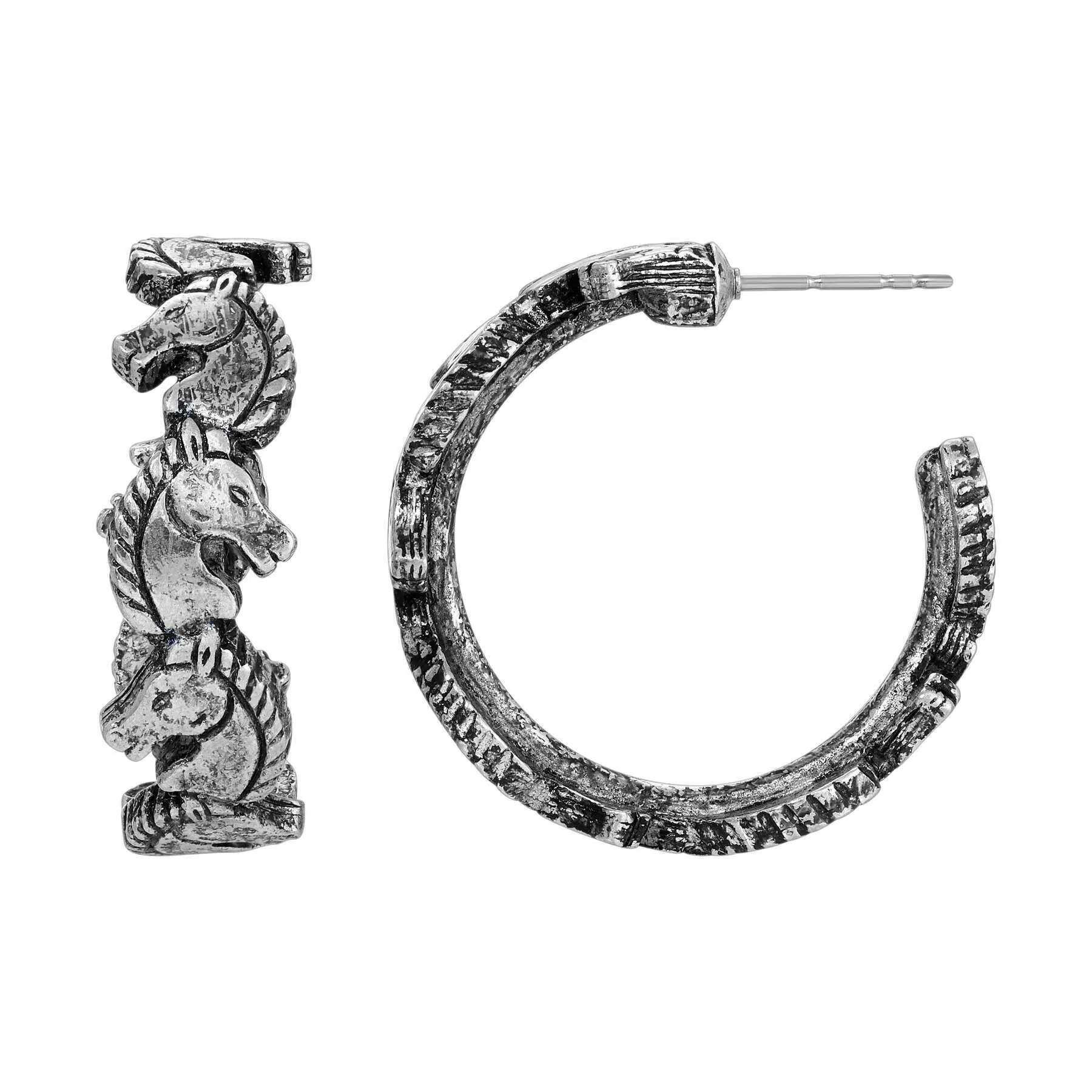 1928 Jewelry Antiqued Horse Hoop Earrings 1928 Jewelry