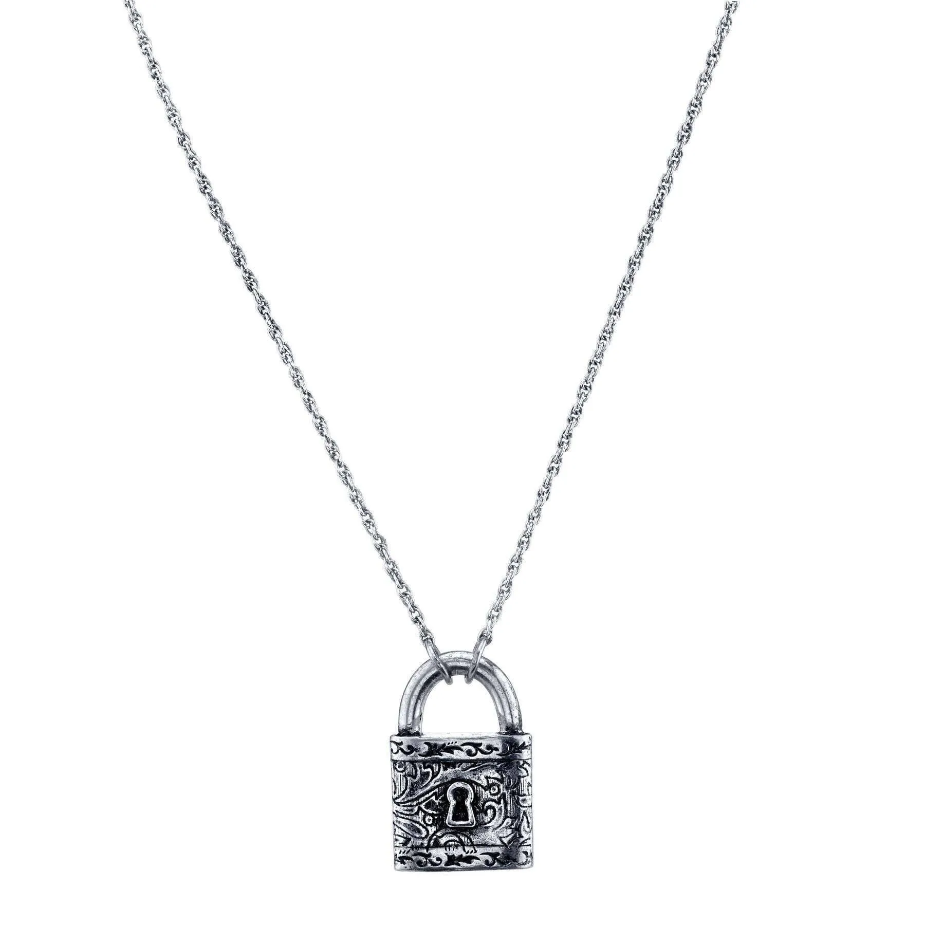 1928 Jewelry Antiqued Old Fashioned Padlock Pendant Necklace 28" 1928 Jewelry