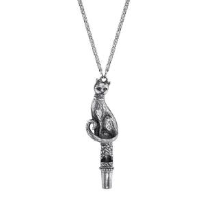 1928 Jewelry Antiqued Pewter Cat Whistle Pendant Necklace 30" 1928 Jewelry