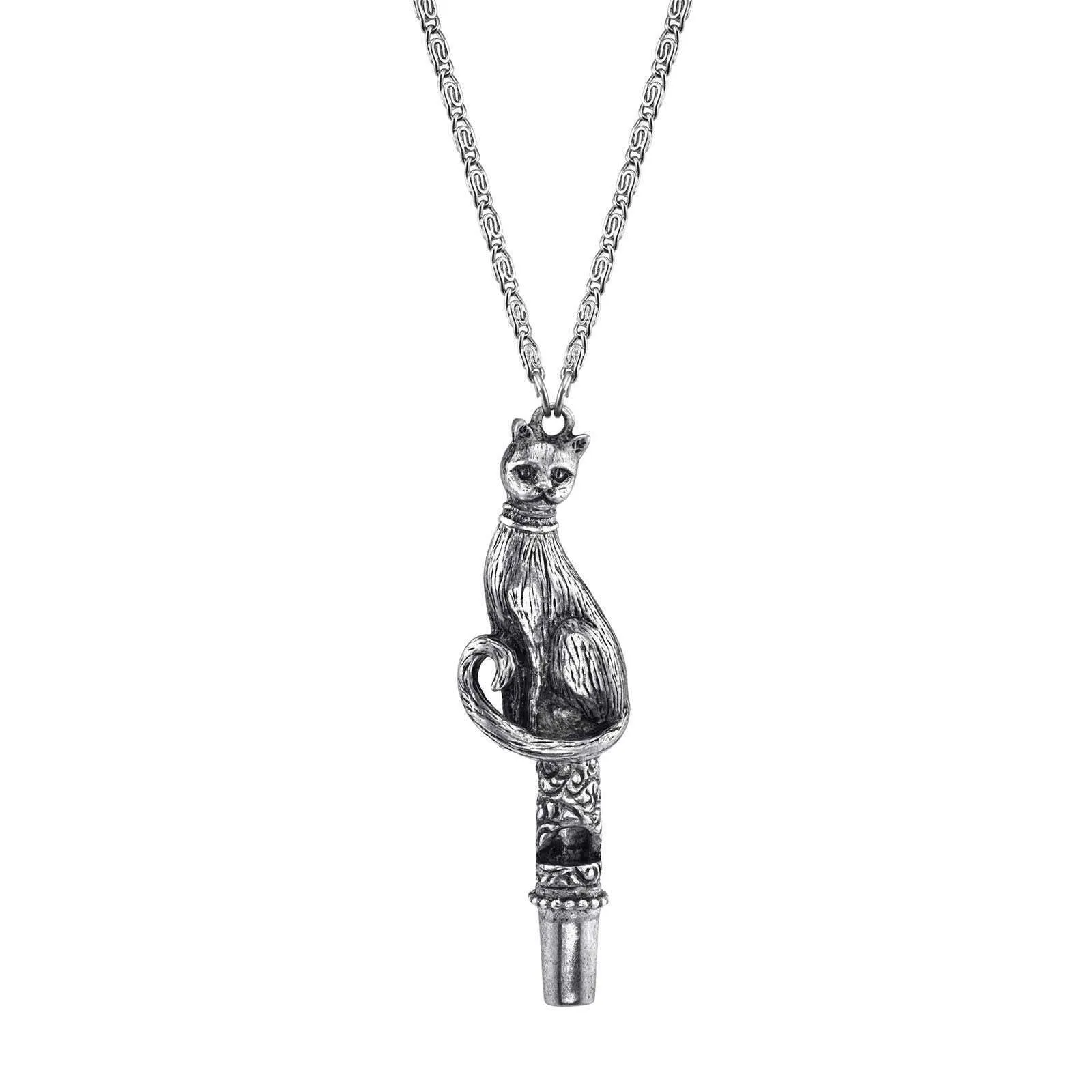 1928 Jewelry Antiqued Pewter Cat Whistle Pendant Necklace 30" 1928 Jewelry