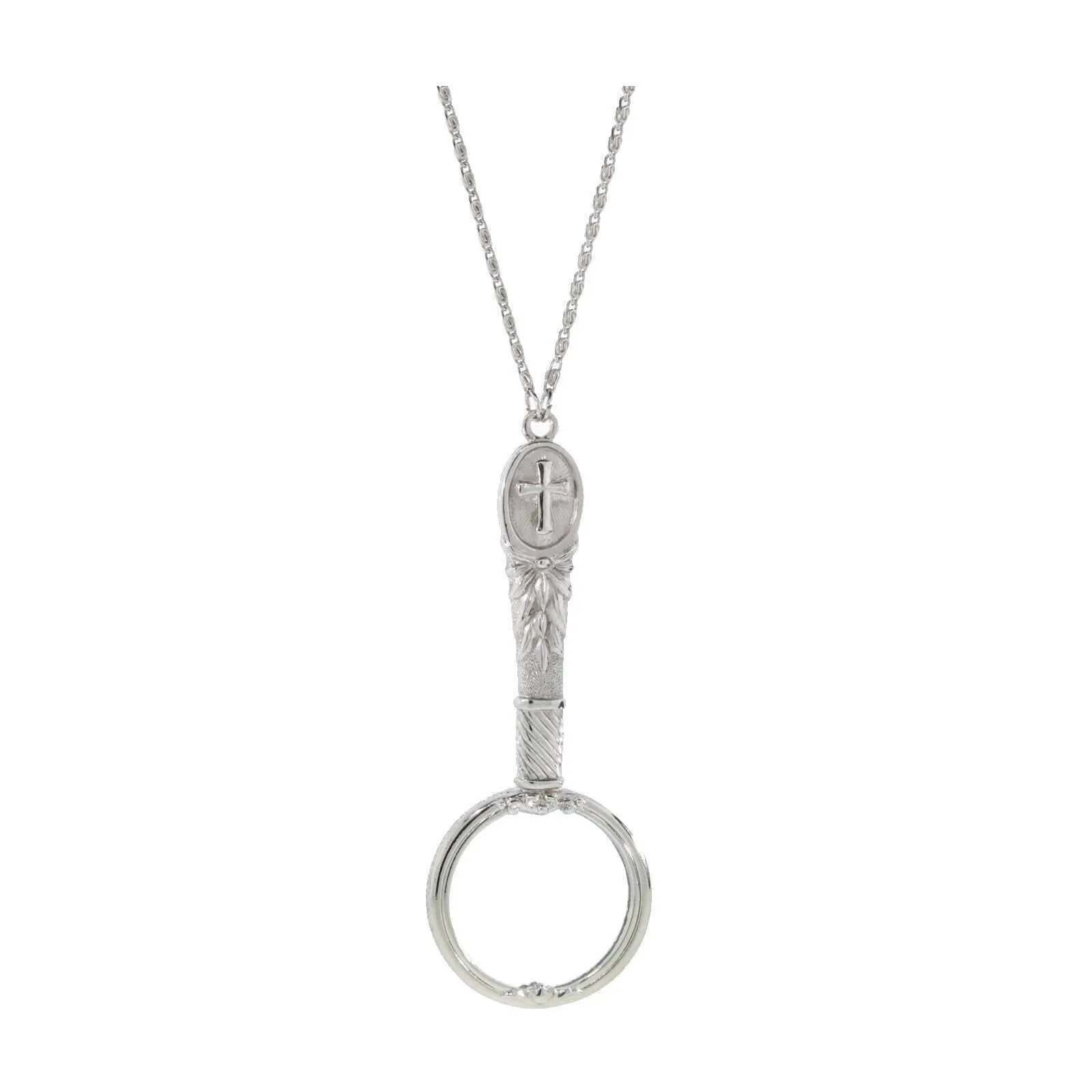 1928 Jewelry Antiqued Pewter Cross Etched Magnifying Glass Necklace 28" - Magnification Power: 2X 1928 Jewelry