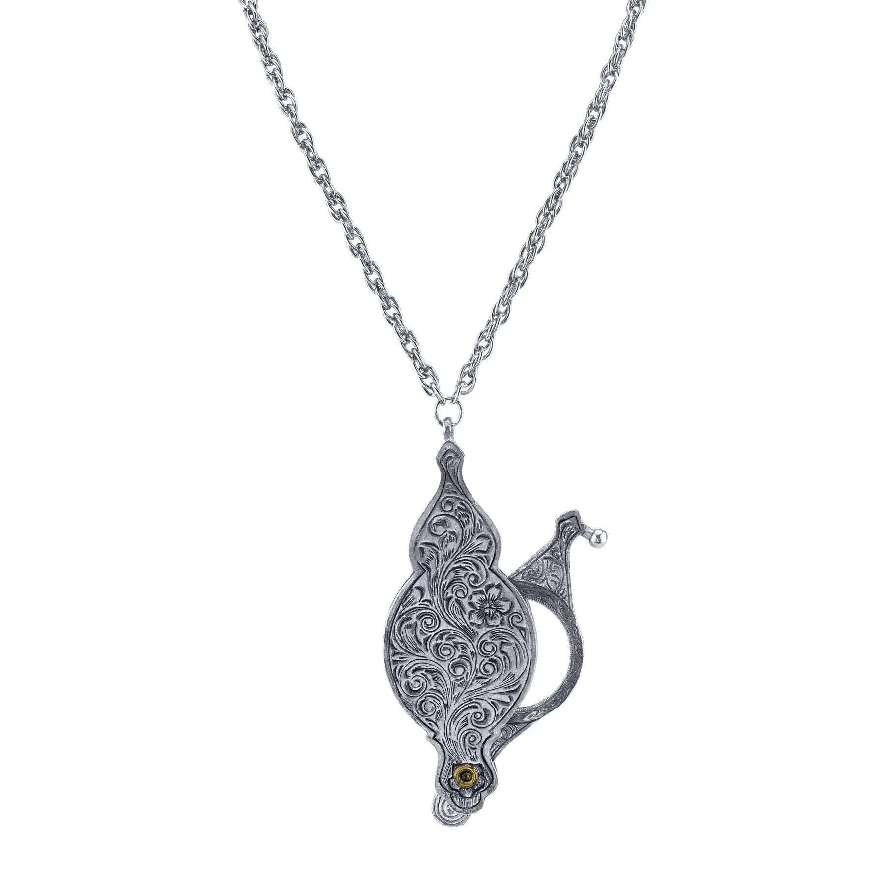 1928 Jewelry Antiqued Pewter Fold Out Magnifying Glass Necklace 30" - Magnification Power: 6-7X 1928 Jewelry