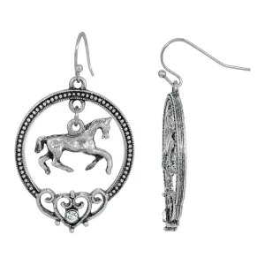 1928 Jewelry Antiqued Pewter Galloping Horse Drop Earrings 1928 Jewelry