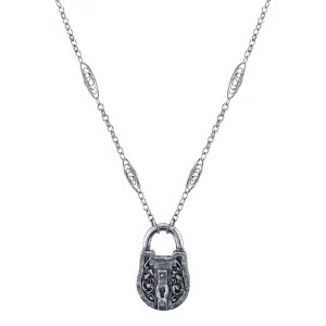 1928 Jewelry Antiqued Pewter Lock Pendant Necklace 30" 1928 Jewelry