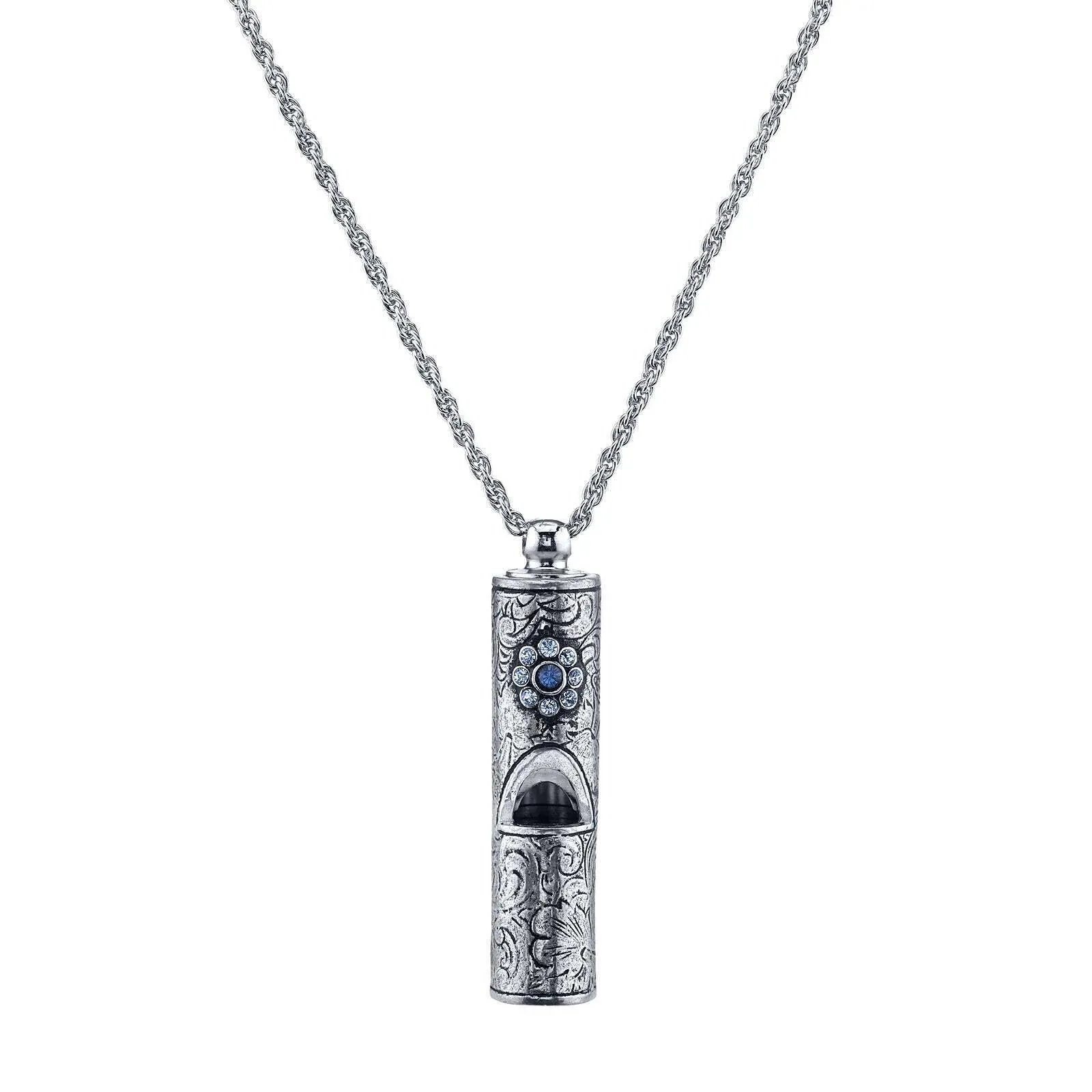 1928 Jewelry Antiqued Pewter Whistle With Flower Necklace 28" 1928 Jewelry